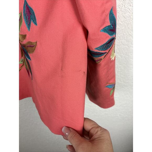 NEW Susan Graver Women Blazer Jacket Sz XL Orange Coral Embroidered Floral Artsy - Picture 5 of 8